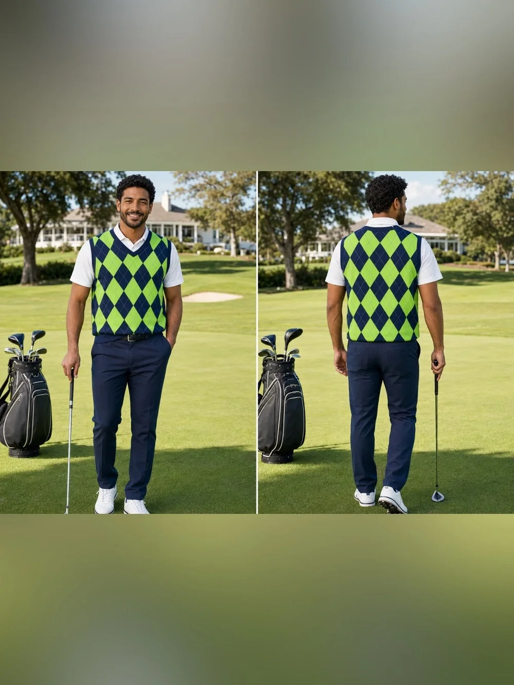 Polo by Ralph Lauren Green and Navy Argyle V-Neck Sweater Vest